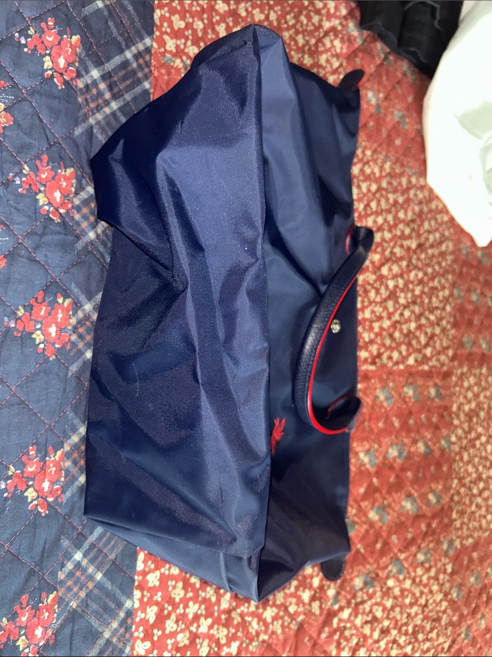 Longchamp Navy Tote with Red Trim and Logo - Picture 3 of 5